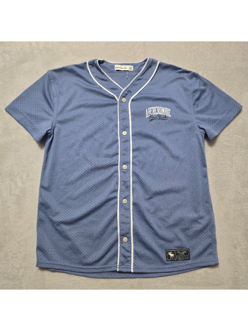 Abercrombie Kids Boys Unisex Blue Mesh New York Baseball Jersey Size 11/12